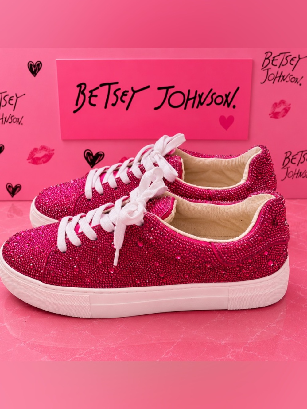 Betsey Johnson Pink Rhinestone Platform Sneakers Women’s Size 8.5M Sparkly - Picture 6 of 8